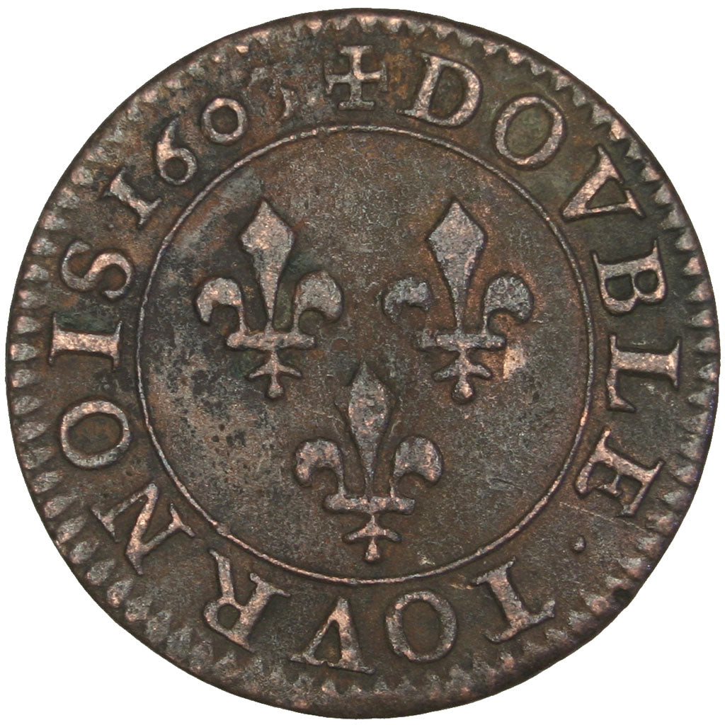 FRANCE, Double Tournois, 1603, Paris, EF(40-45), Copper, 2.78