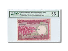 Belgian Congo, 10 Francs, 1943, KM:14c, PMG AU55