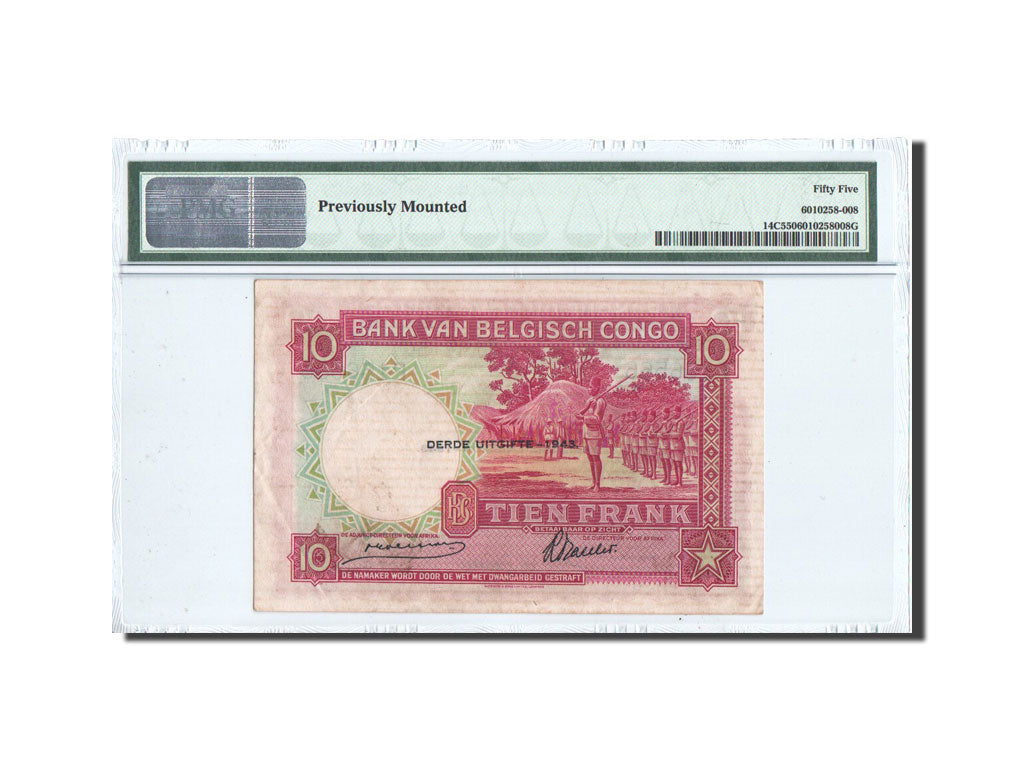 Belgian Congo, 10 Francs, 1943, KM:14c, PMG AU55
