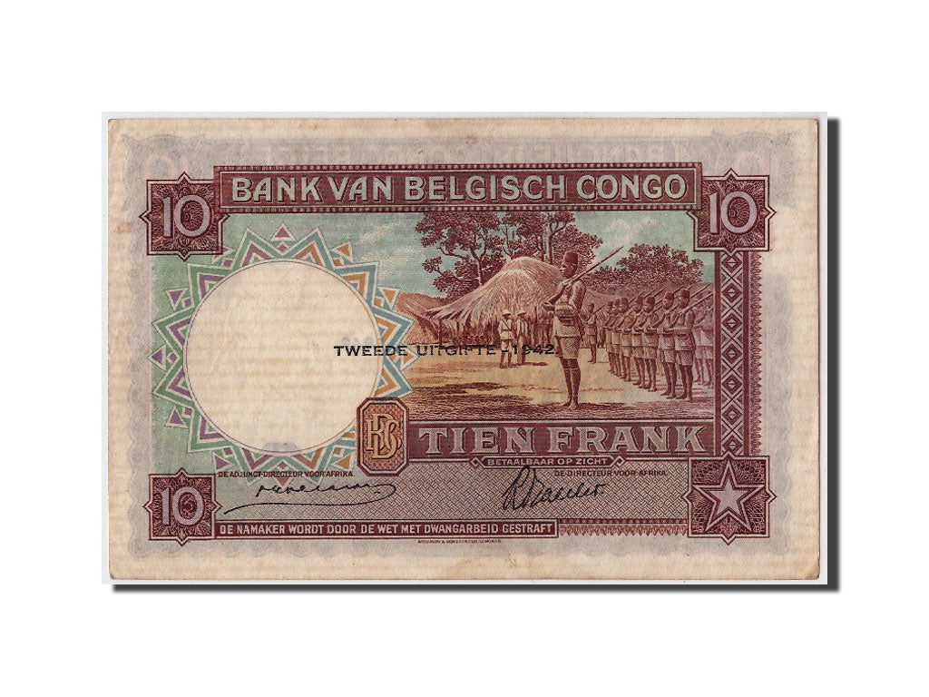 Belgian Congo, 10 Francs, 1942, KM #14Ba, 1942-07-10, UNC(63), M207818