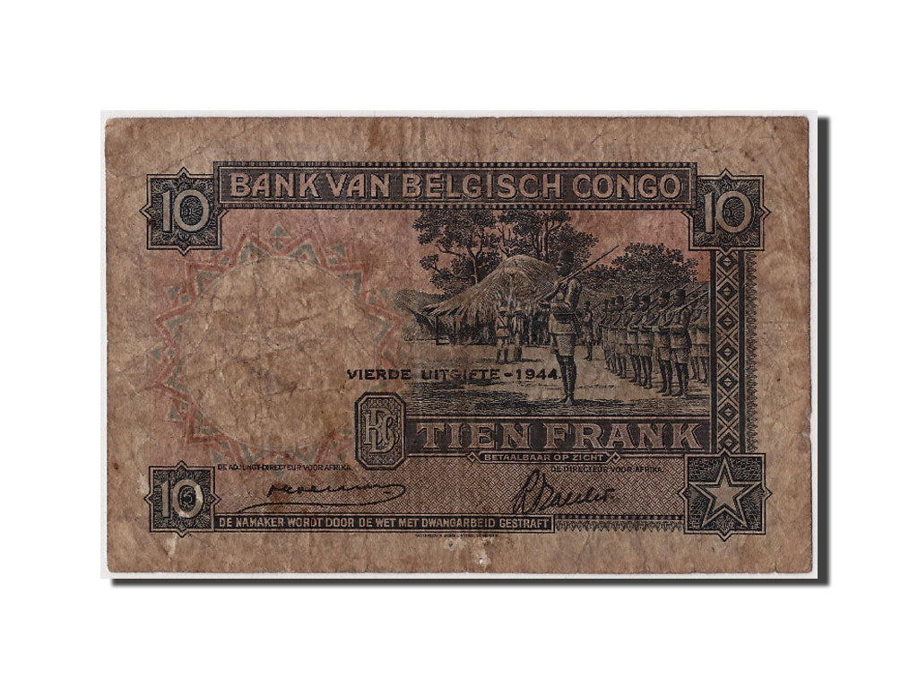 Banknote, Belgian Congo, 10 Francs, 1944, 1944-06-10, VF(20-25)