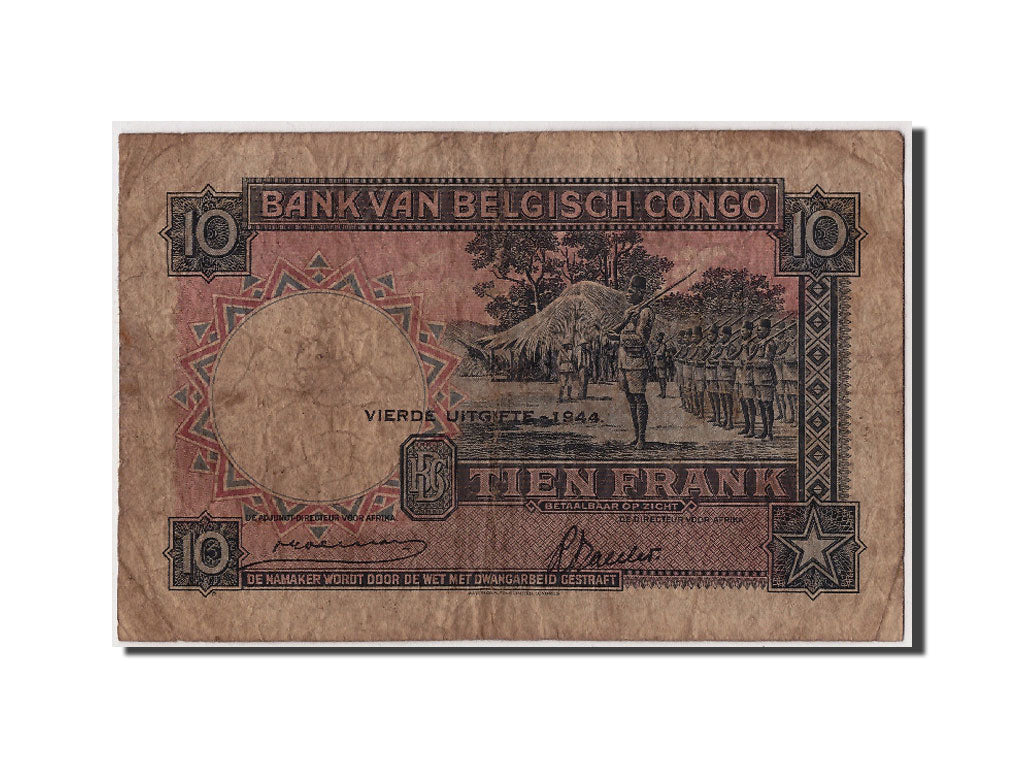 Congo Belge, 10 Francs type 1941-50, Quatrième Émission - 1944