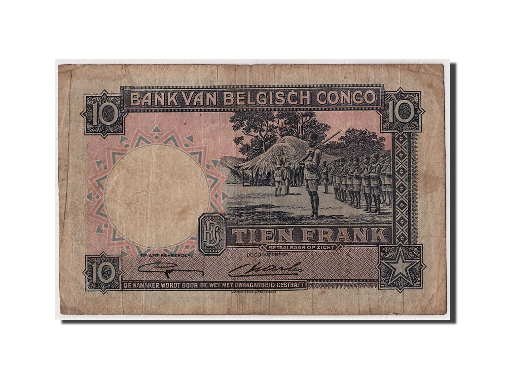 Banknote, Belgian Congo, 10 Francs, 1948, 1948-11-11, EF(40-45)