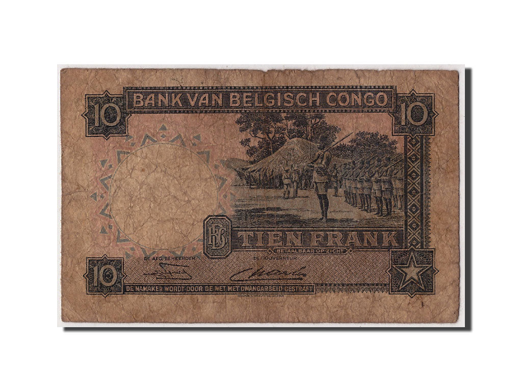Banknote, Belgian Congo, 10 Francs, 1949, 1949-08-15, F(12-15)