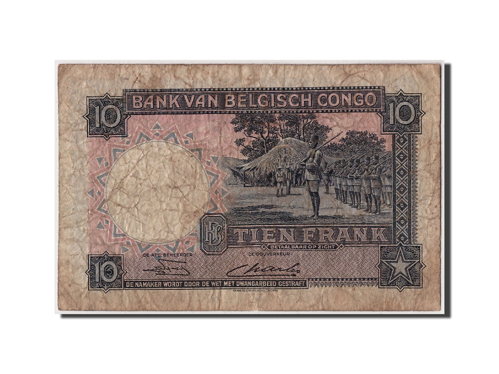 Banknote, Belgian Congo, 10 Francs, 1949, 1949-08-15, F(12-15)