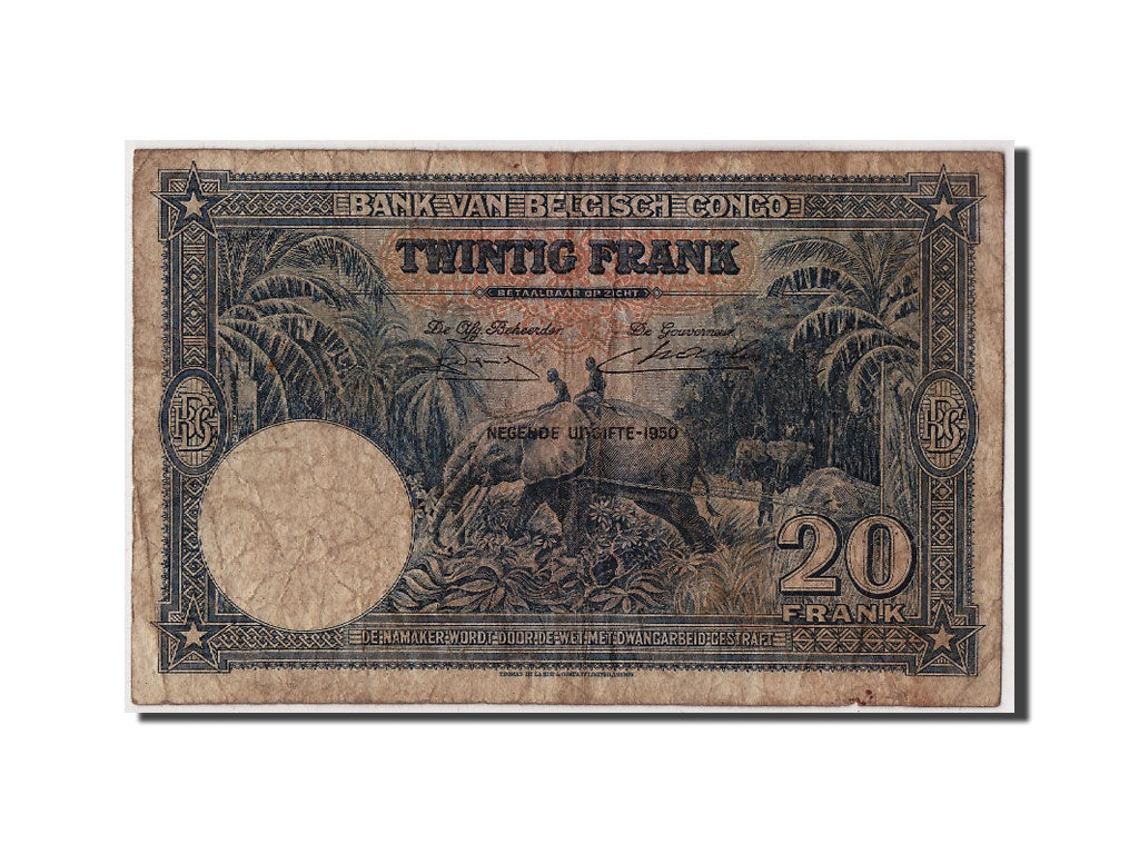 Banknote, Belgian Congo, 20 Francs, 1950, 1950-04-11, VF(20-25)