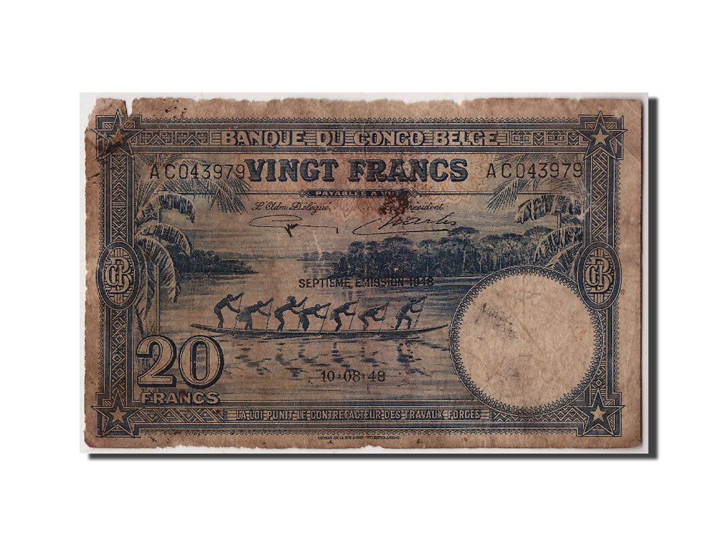 Congo Belge, 20 Francs type 1941-50, Septième Émission - 1948