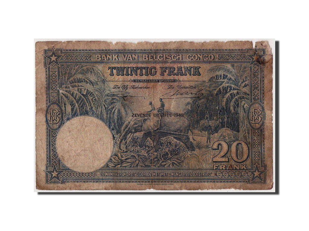 Congo Belge, 20 Francs type 1941-50, Septième Émission - 1948