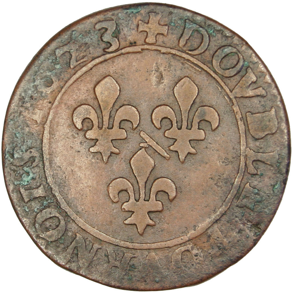 FRANCE, Double Tournois, 1623, Trévoux, VF(30-35), Copper, 3.11