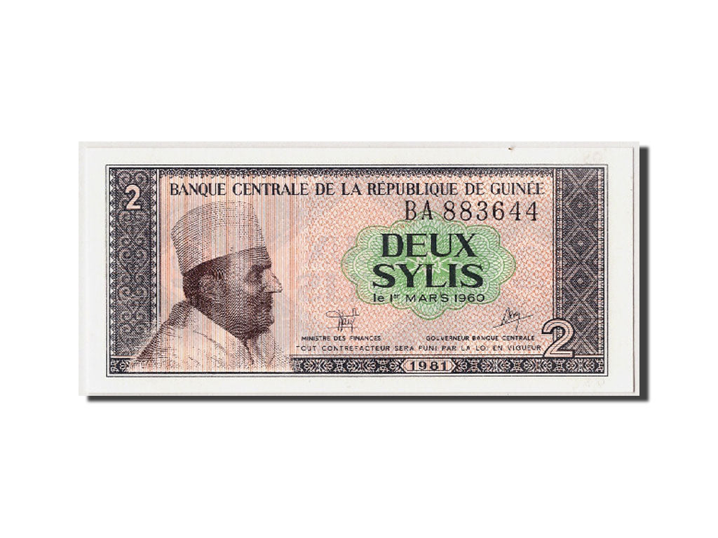 Biljet, Guinee, 2 Sylis, 1981, NIEUW