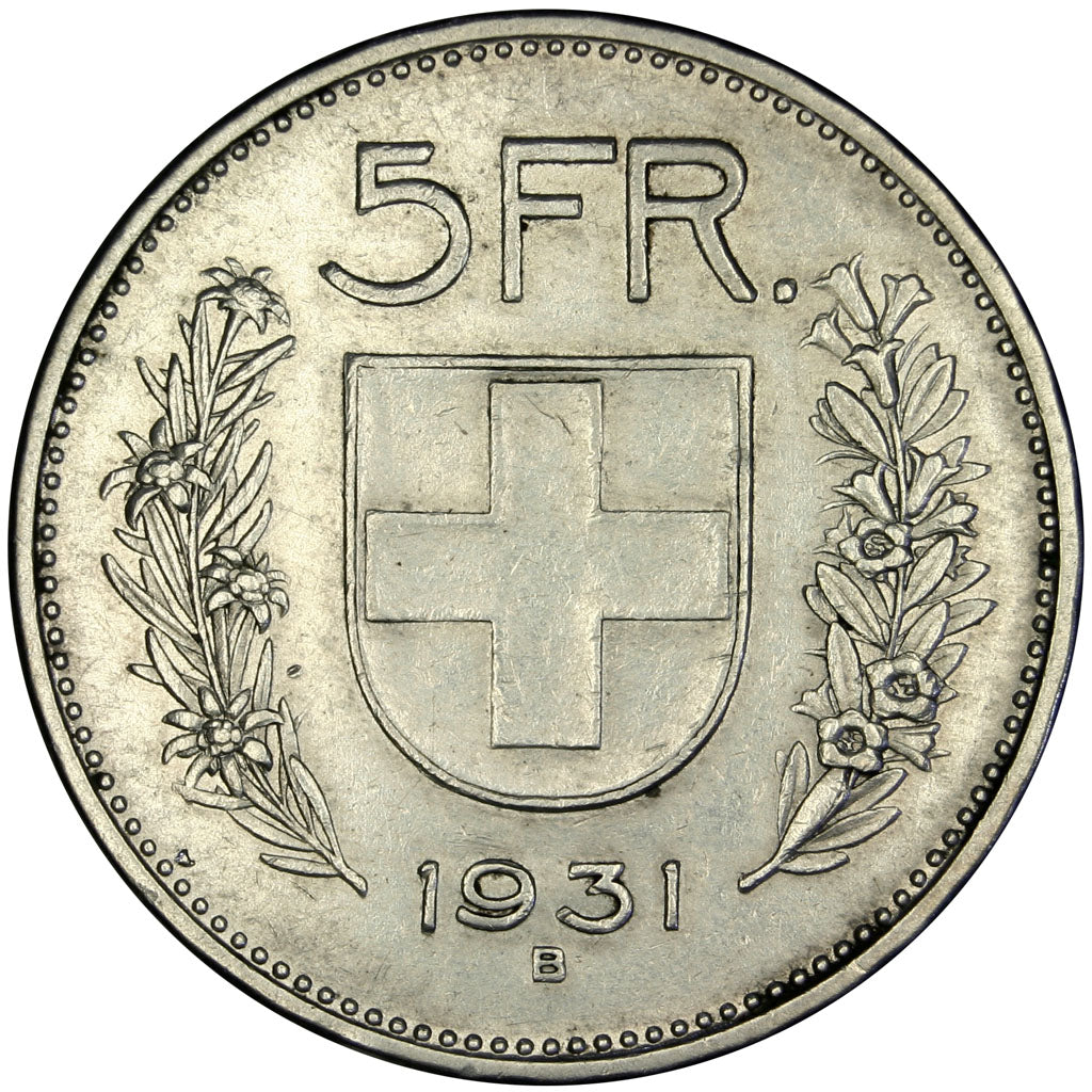 SWITZERLAND, 5 Francs, 1931, Bern, KM #40, AU(55-58), Silver, 31.45, 15.08