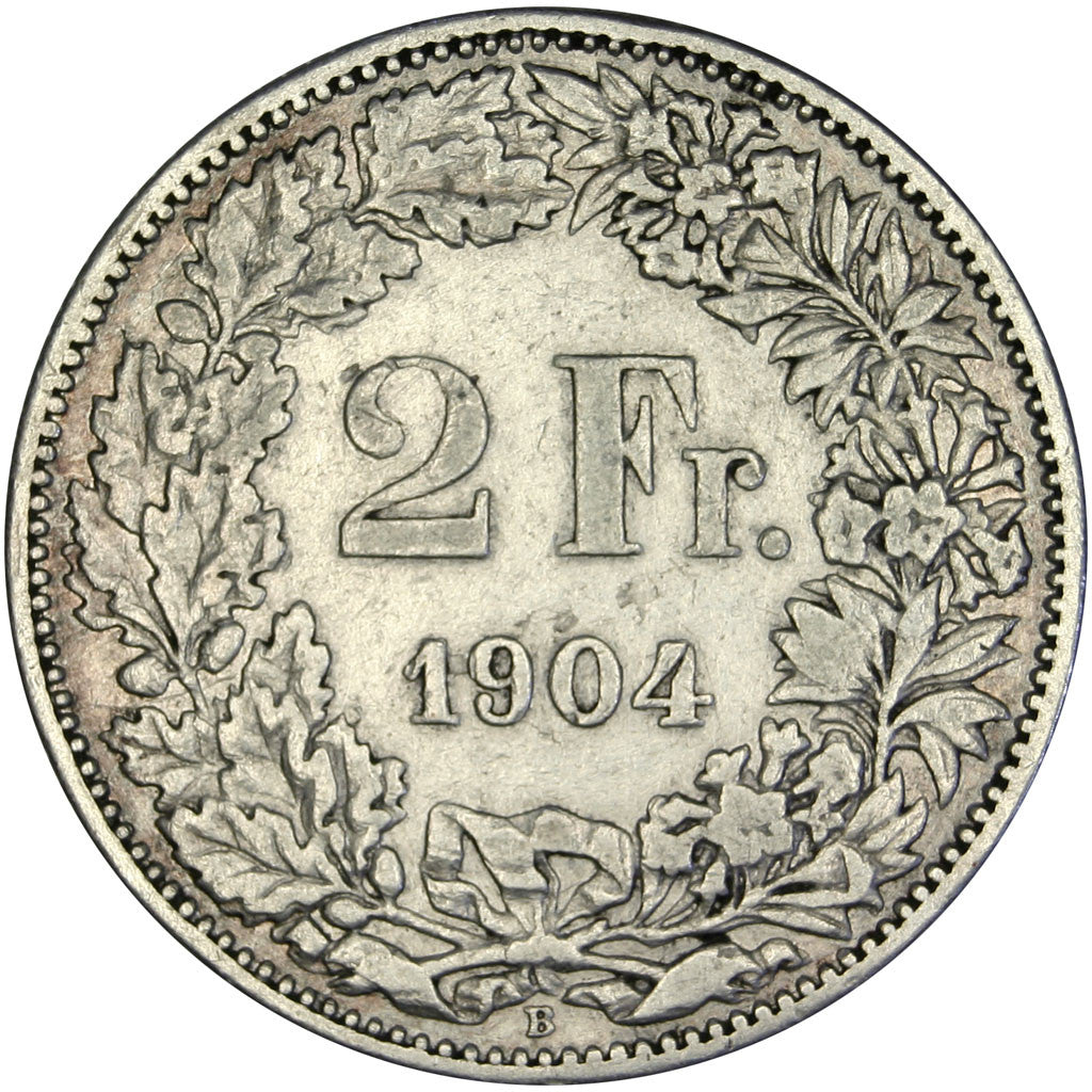 Svizzera, 2 Francs, 1904, Bern, BB, Argento, KM:21