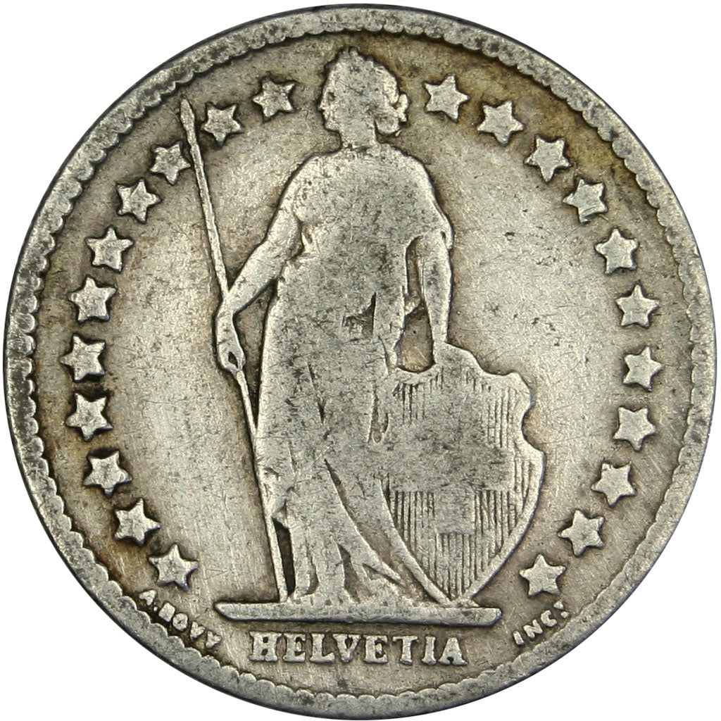 SWITZERLAND, 1/2 Franc, 1901, Bern, KM #23, VF(20-25), Silver, 18.2, 2.40