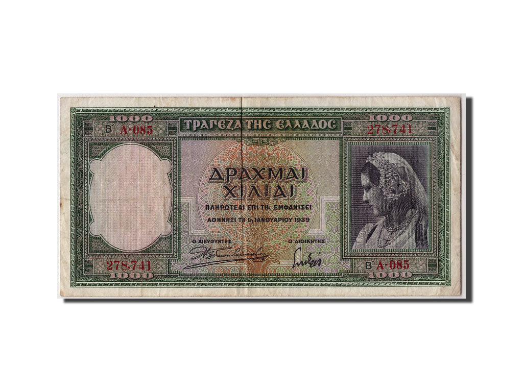 Banknote, Greece, 1000 Drachmai, 1939, 1939-01-01, VF(30-35)