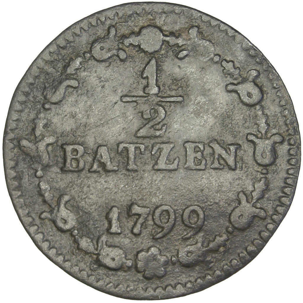 Coin, Switzerland, 1/2 Batzen, 1799, VF(30-35), Billon, KM:A6