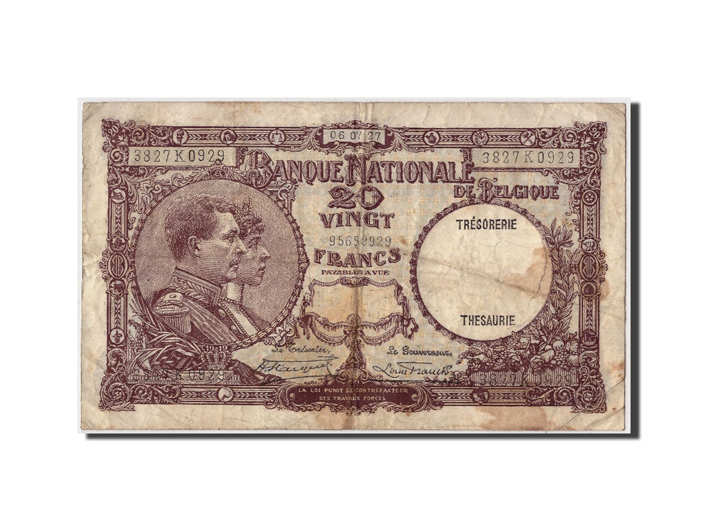 Banknote, Belgium, 20 Francs, 1927, 1927-07-06, VF(20-25)