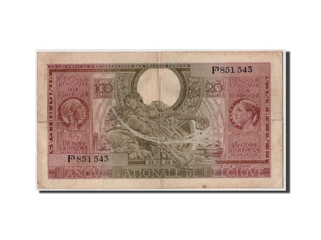 Banknote, Belgium, 100 Francs-20 Belgas, 1943, 1943-02-01, VF(20-25)