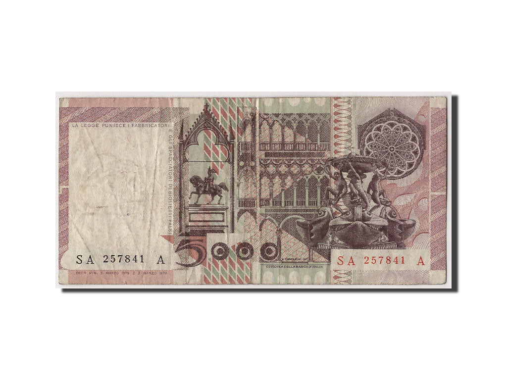 Italy, 5000 Lire, 1979, KM #105a, 1979-03-09, VF(30-35), SA 257841 A