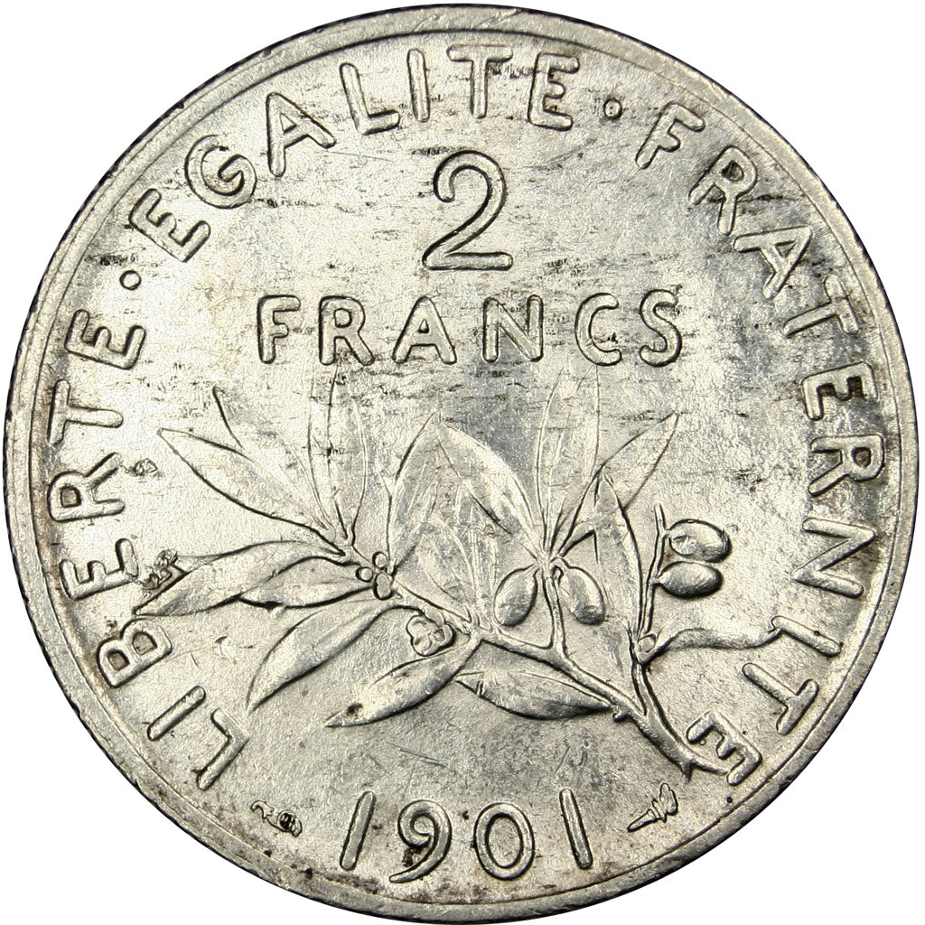 FRANCE, Semeuse, 2 Francs, 1901, Paris, KM #845.1, MS(60-62), Silver, 27,...