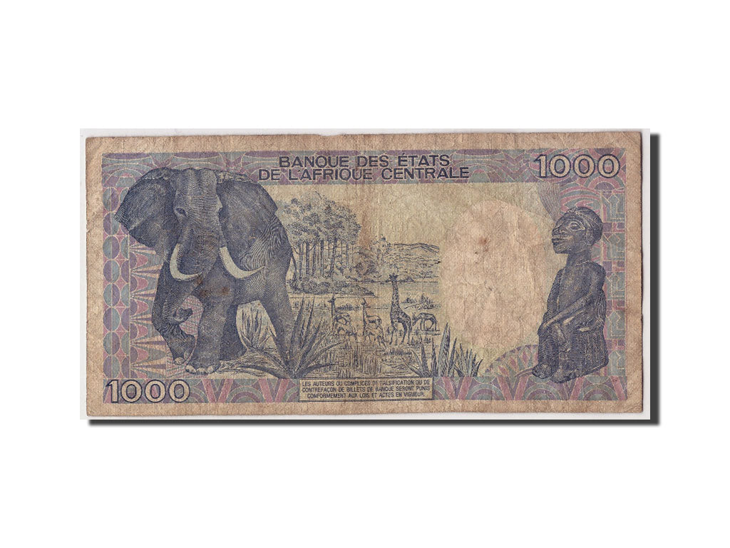Gabon, 1000 Francs, 1986, KM #10a, 1987-01-01, F(12-15), U.03 618199