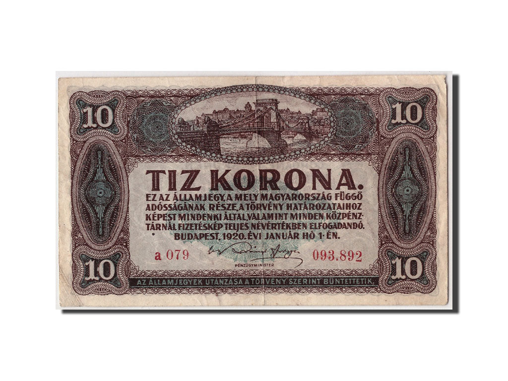 Hungary, 10 Korona, 1920, KM #60, 1920-01-01, VF(30-35), a079 093.892, Fayette..