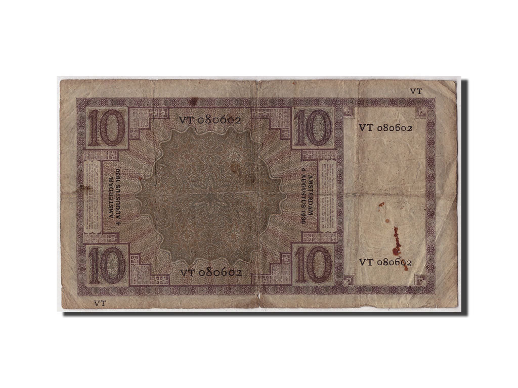 Netherlands, 10 Gulden, 1930, KM #43c, 1930-08-04, VG(8-10), VT080602