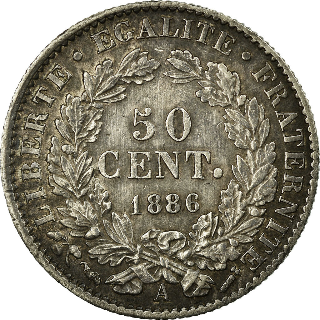 Coin, France, Cérès, 50 Centimes, 1886, Paris, MS(60-62), Silver, Gadoury:419a