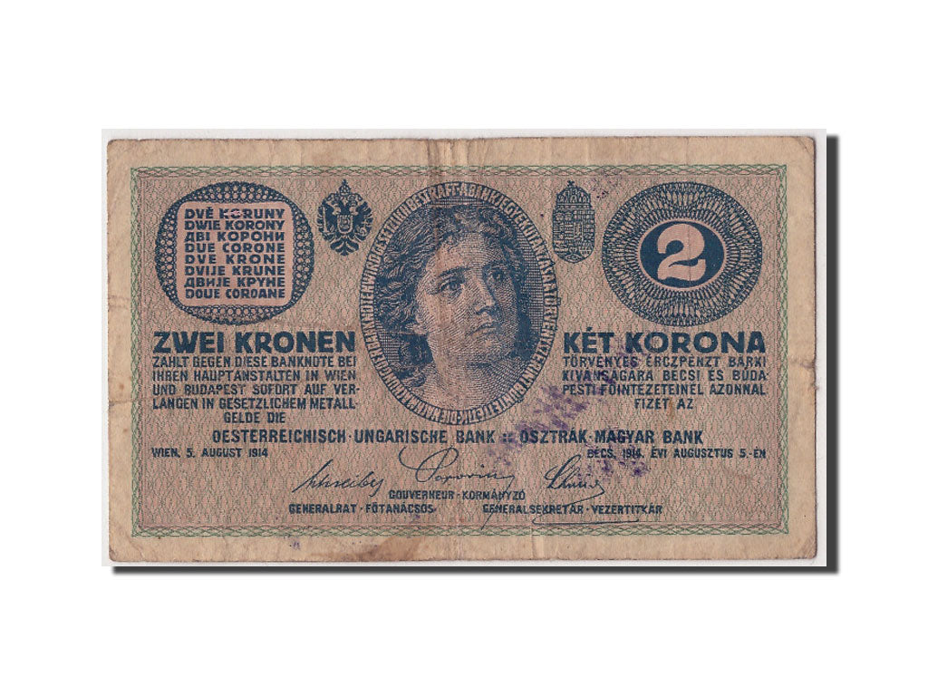 Austria, 2 Kronen, 1914, KM #17b, 1914-08-05, VF(20-25), 1462 C919316
