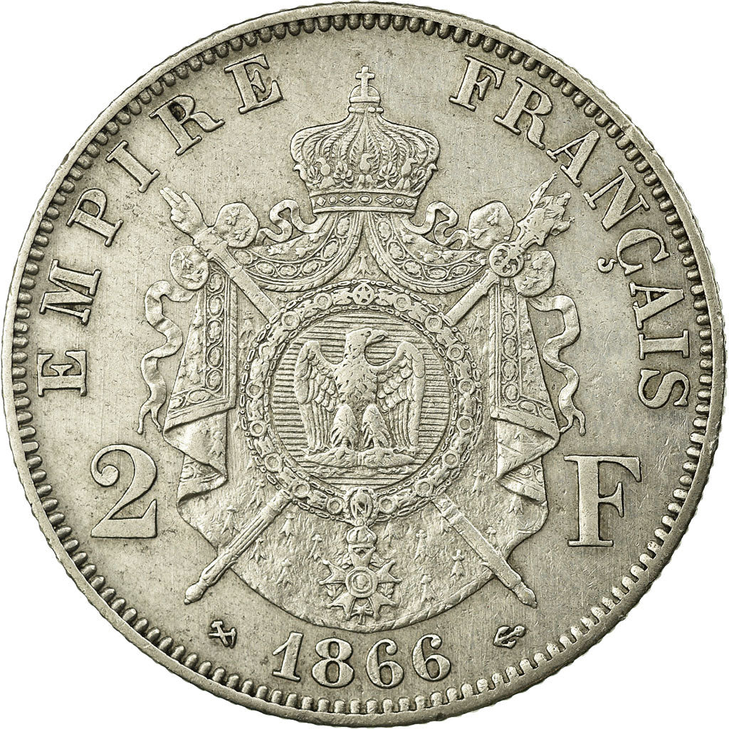 Coin, France, Napoleon III, Napoléon III, 2 Francs, 1866, Bordeaux, AU(50-53)