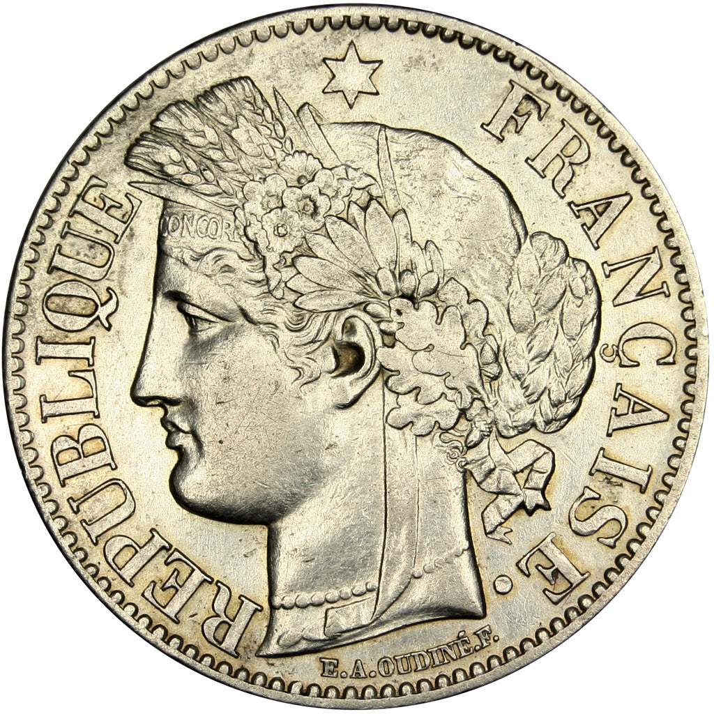 FRANCE, Cérès, 2 Francs, 1871, Bordeaux, KM #816.2, AU(55-58), Silver, Gadoury #