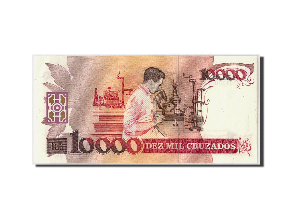 Geldschein, Brasilien, 10 Cruzados Novos on 10,000 Cruzados, UNZ-