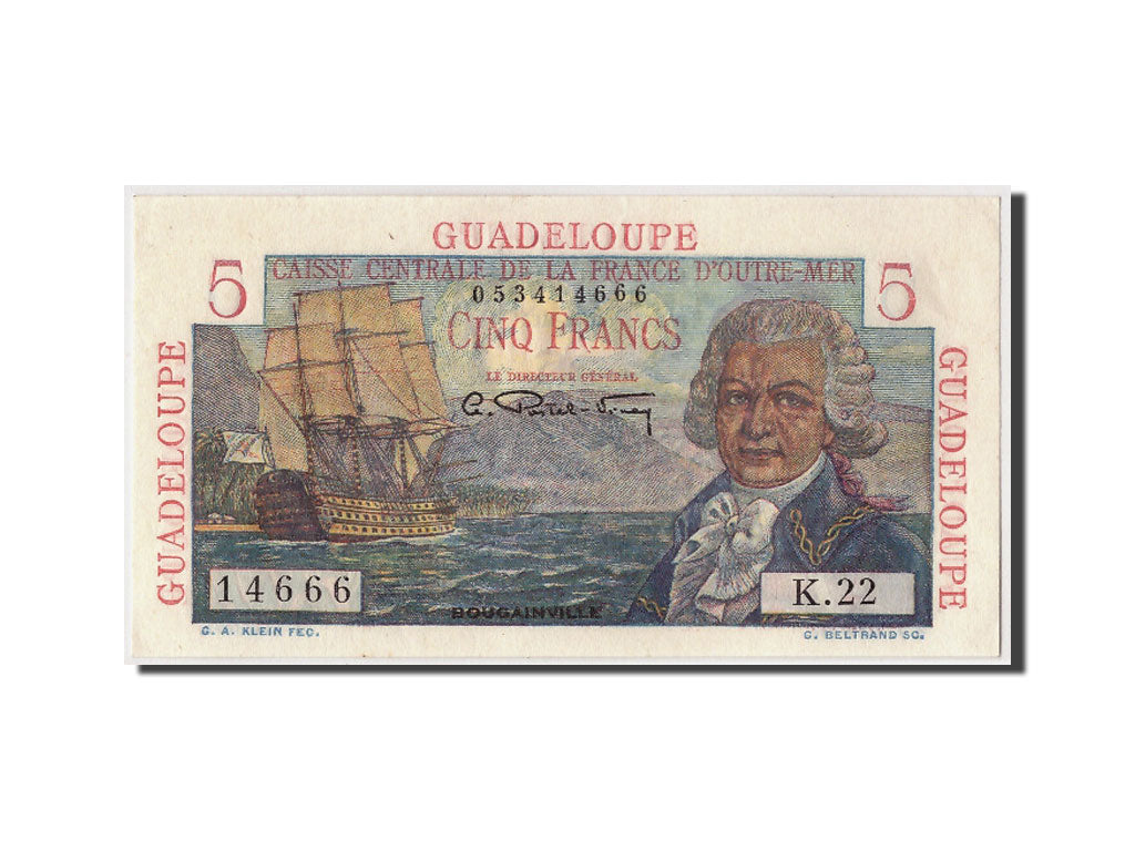 Guadeloupe, 5 Francs, KM #31, UNC(63), K.22 14666