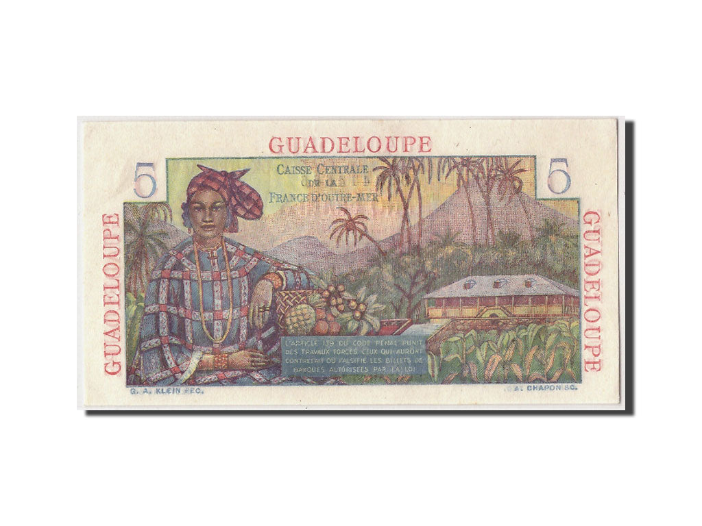 Guadeloupe, 5 Francs, KM #31, UNC(63), K.22 14666