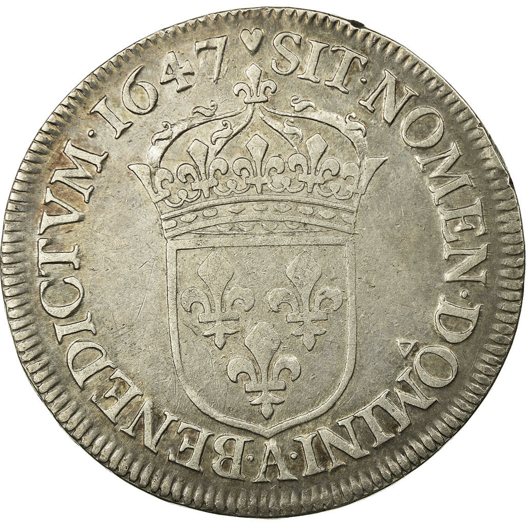 Monnaie, France, Louis XIV, 1/2 Écu à la mèche longue, 1/2 Ecu, 1647, Paris
