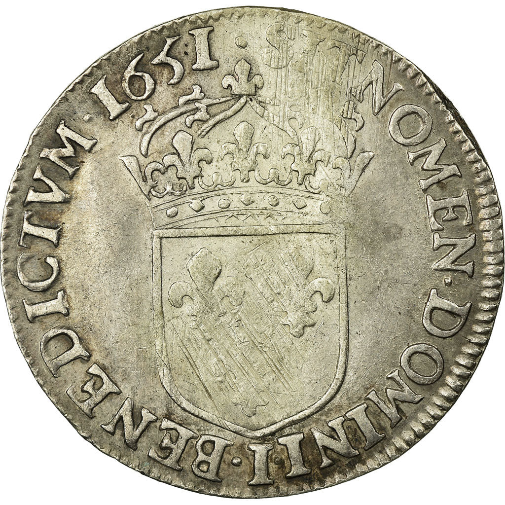Moneda, Francia, Louis XIV, 1/2 Écu à la mèche longue, 1/2 Ecu, 1651