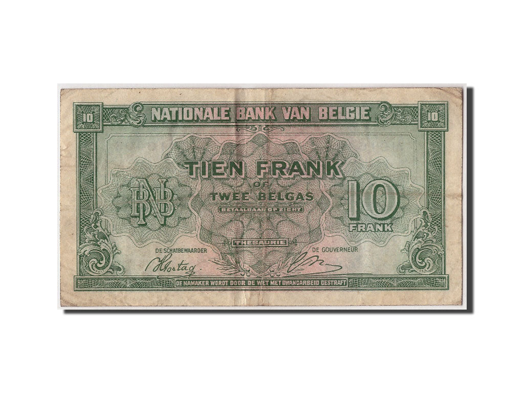 Belgium, 10 Francs/2 Belgas, 1943, 1943-02-01, VF(30-35)