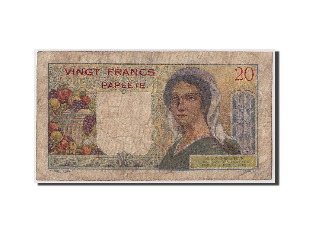 Tahiti, 20 Francs, KM #21c, VG(8-10), M.138 182