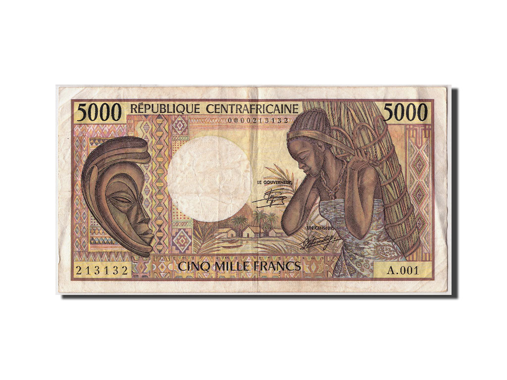 Central African Republic, 5000 Francs, KM #12a, VF(30-35), A.001 213132