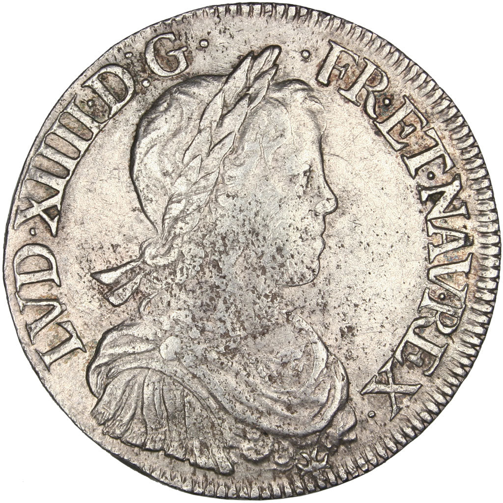 FRANCE, Écu à la mèche longue, ECU, 1652, Rouen, KM #155.2, VF(30-35), Silver, G