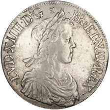 FRANCE, Écu à la mèche longue, ECU, 1649, Montpellier, KM #155.12, EF(40-45), Si