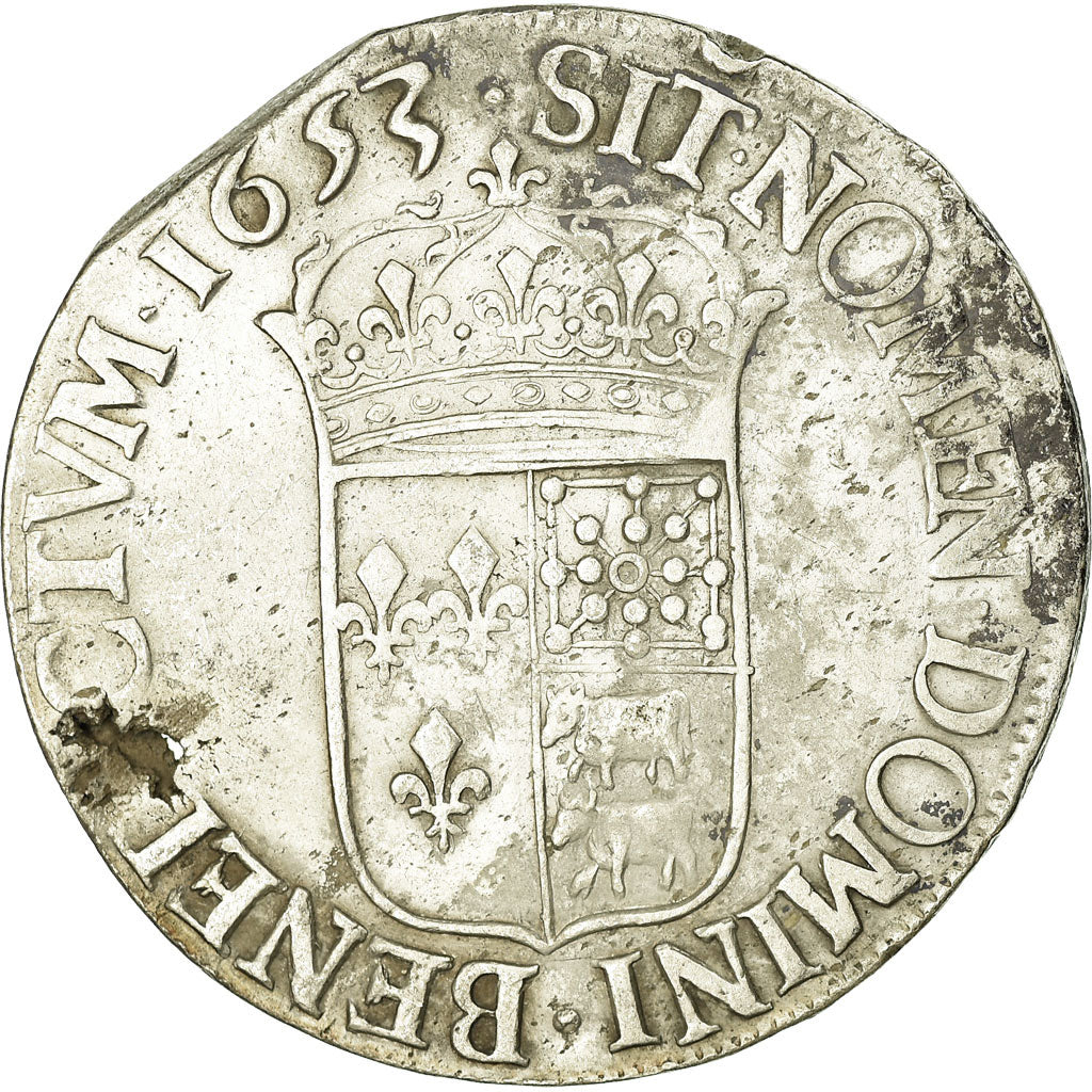 Moneda, Francia, Louis XIV, Écu de Béarn à la mèche longue, Ecu, 1653, Pau