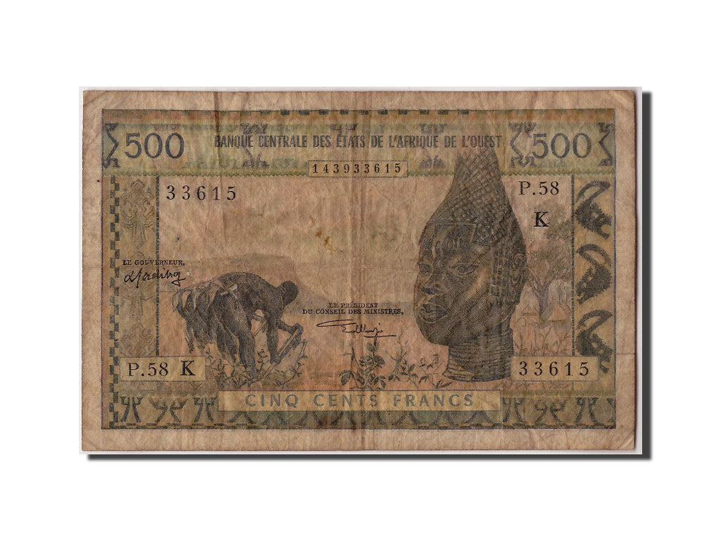 West African States, 500 Francs, KM #702Kl, VG(8-10), P.58 K 33615