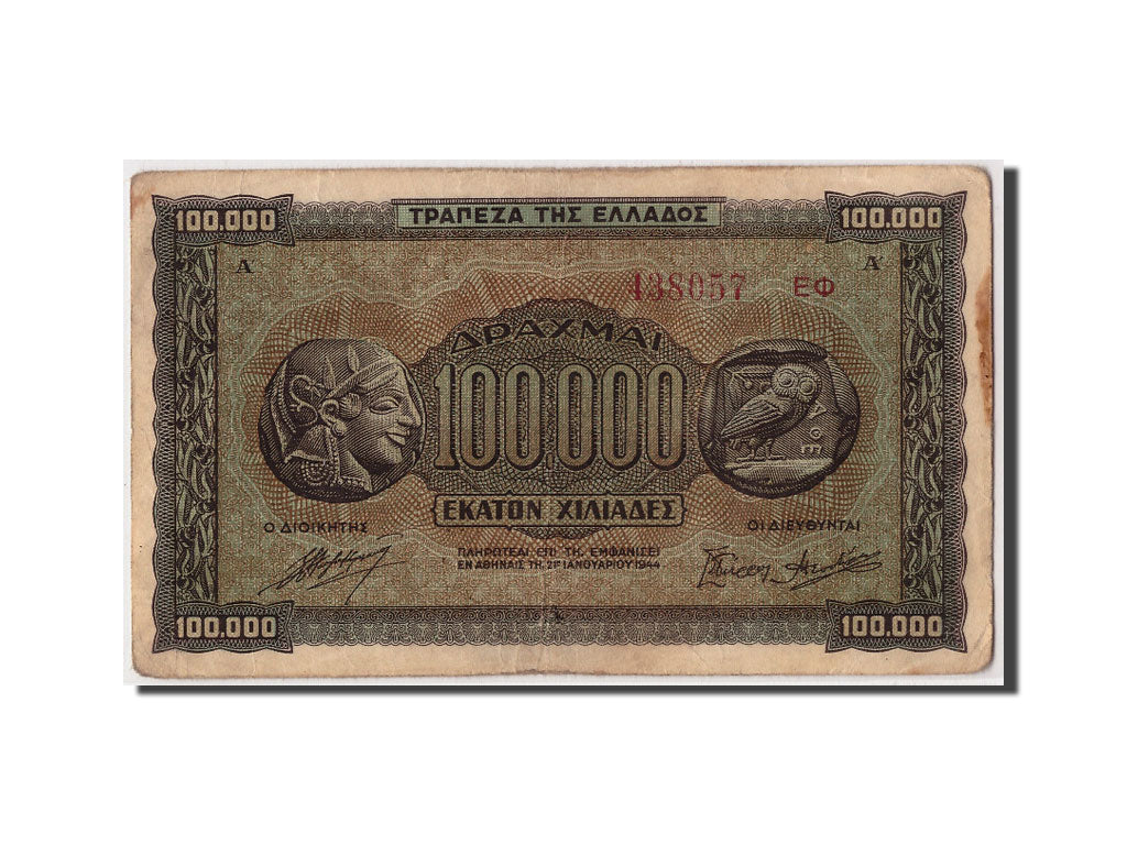 Banknote, Greece, 100,000 Drachmai, 1944, 1944-01-21, VF(20-25)
