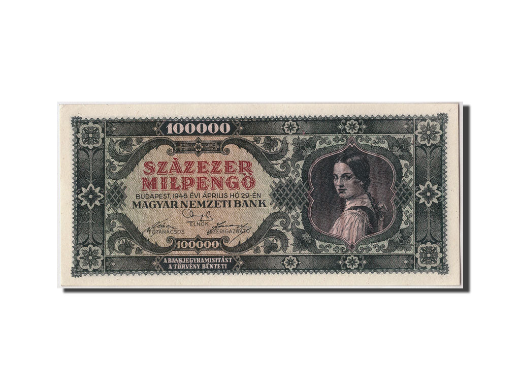 Banknote, Hungary, 100,000 Milpengö, 1946, 1946-04-29, UNC(63)