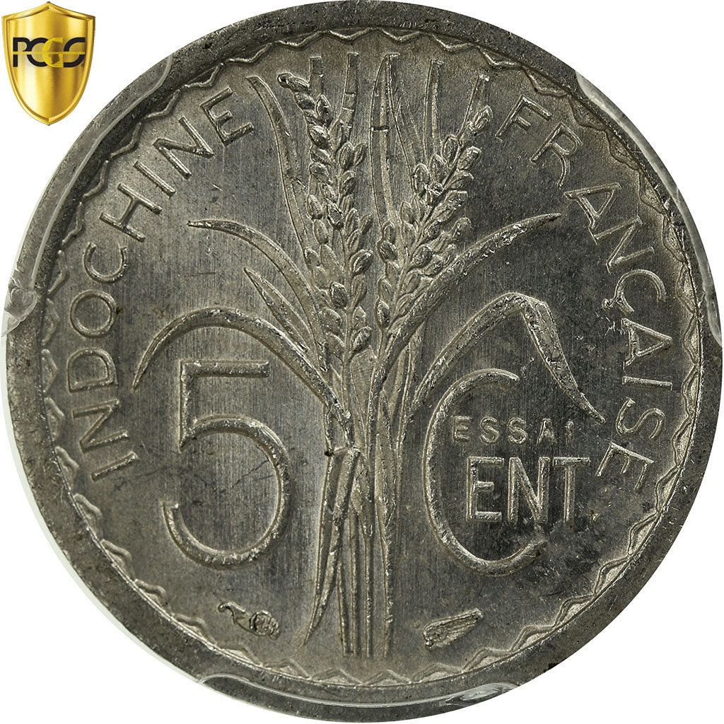 INDOCHINA FRANCESA, 5 Cents, 1946, Paris, ESSAI, Aluminio, PCGS, SC+