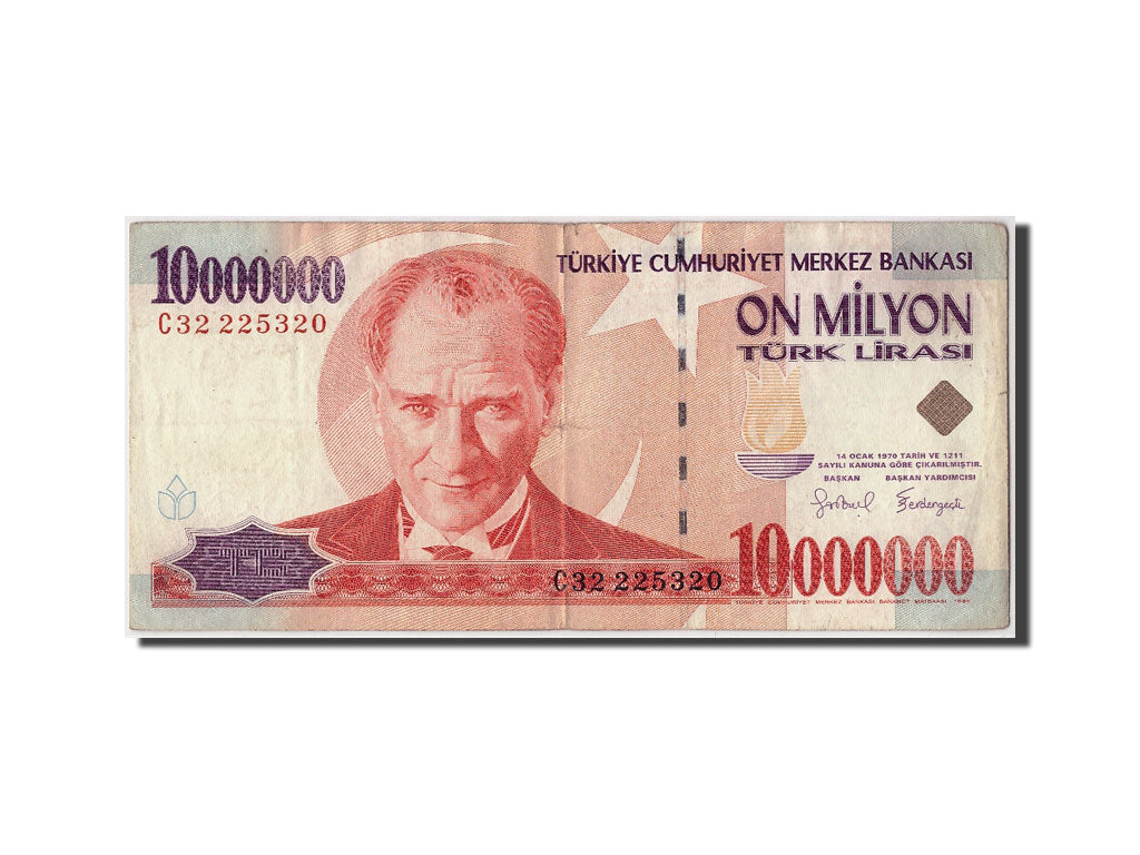 Turkey, 10,000,000 Lira, KM #214, VF(20-25), C32 225320