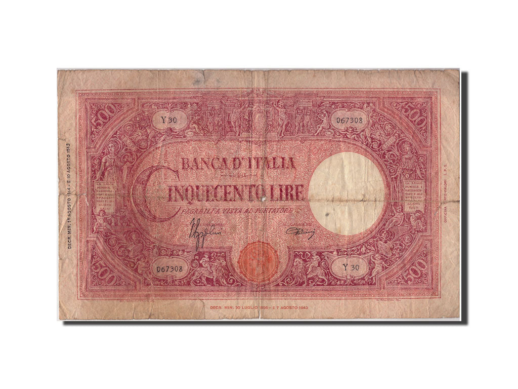 Banknote, Italy, 500 Lire, 1944, 1944-08-01, VF(30-35)