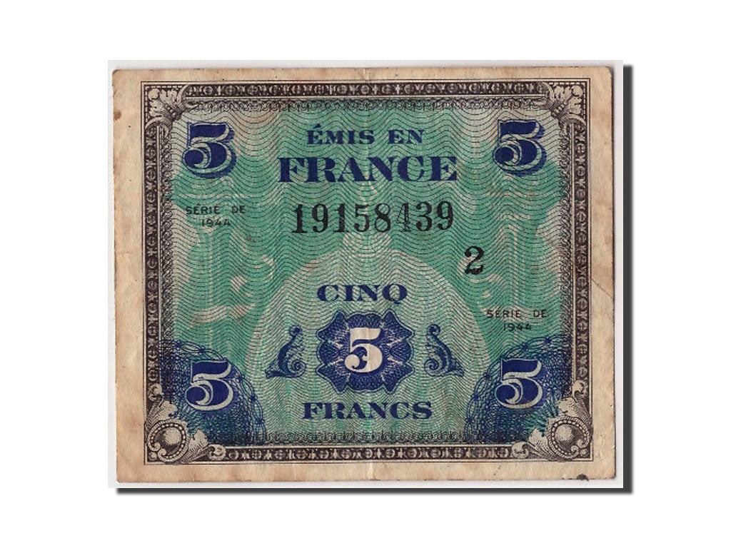 France, 5 Francs, 1944 Flag/France, 1944, KM #115b, VF(20-25), 19158439,...