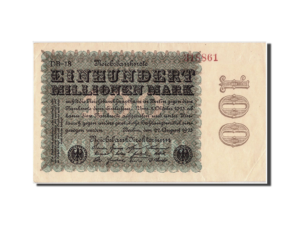 Biljet, Duitsland, 100 Millionen Mark, 1923, 1923-08-22, TTB+