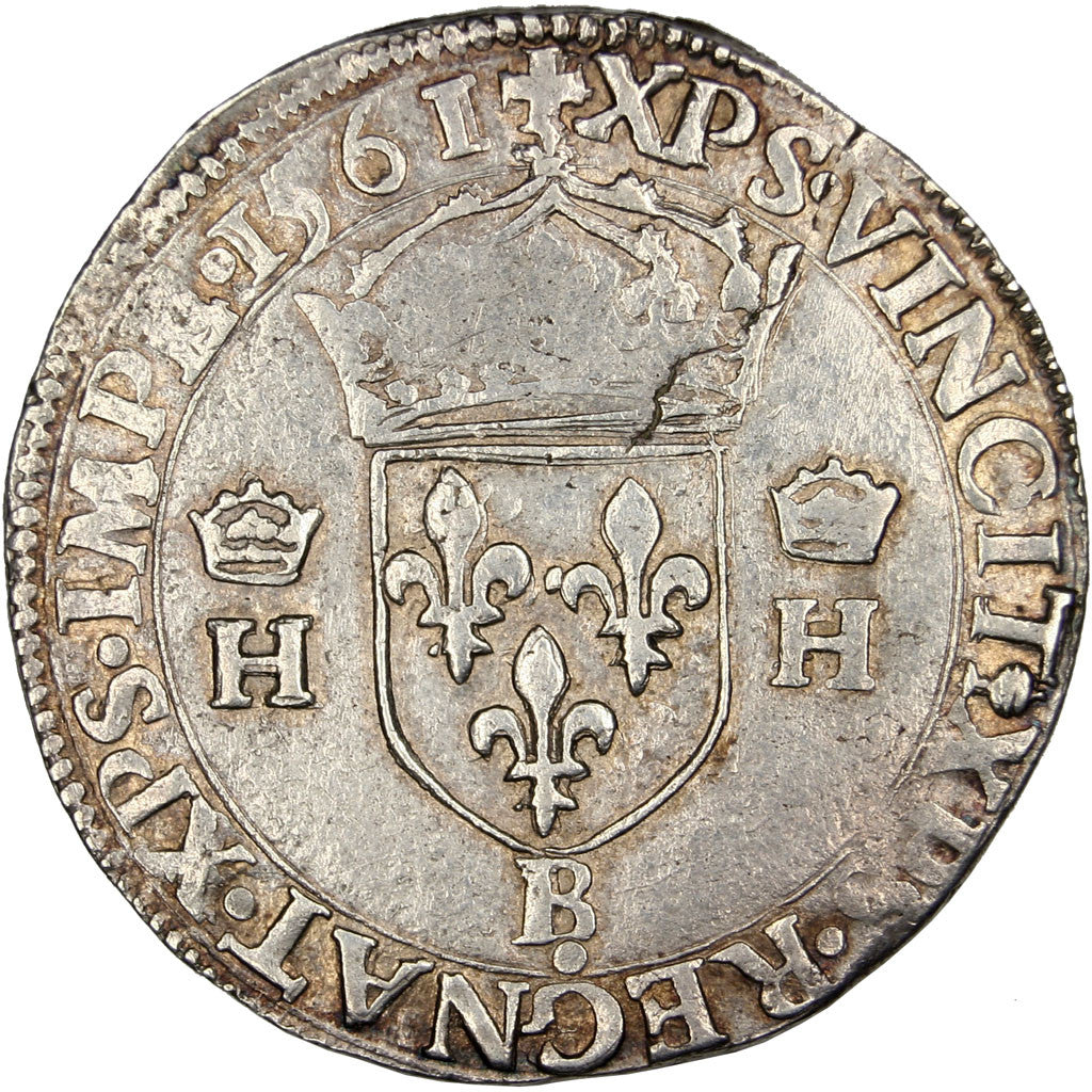 Moneda, Francia, Teston, 1561, Rouen, MBC+, Plata, Sombart:4558